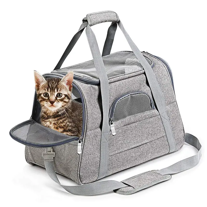 Airline Approved Small Dog Cat Tragbare Reise träger Soft Plüsch Fenster Mesh Kissen Luxus Pet Carrier Tote Kennel Bag