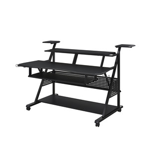 HMS 67 Black Solid Wood and Metal <strong>Rolling</strong> PC Desk Modern Minimalist <strong>Computer</strong> <strong>Table</strong> for Home Office Use - Product Image 3