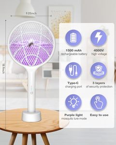 Thiết Kế Mới 2 Gói 4000V Bug Zapper Vợt Điện Fly Vỉ Đập Cho Muỗi 1500MAh Pin Có Thể Sạc Lại <span class=keywords><strong>3</strong></span> Lớp Mạng Lưới An Toàn - Product Image 3