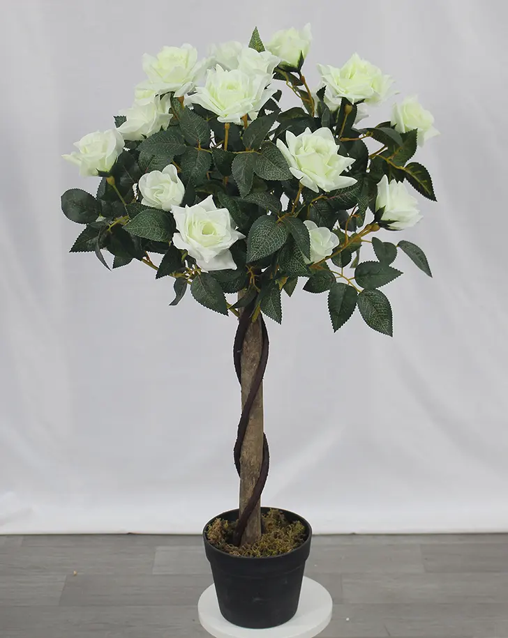 Faux bianco fiori decorazione piante di rose topiary albero fiore artificiale albero