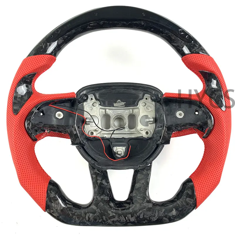 Suitable for Dodge Challenger 2015 2016-2022 Forged Carbon Fiber Steering Wheel Red Perforated Leather Replacement Parts