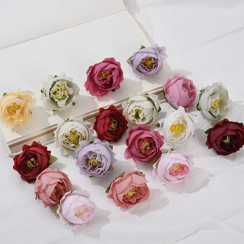 หัวดอกกุหลาบปลอมขนาดเล็ก4.5ซม.,ดอกกุหลาบปลอมแบบ DIY ดอกไม้ประดิษฐ์สำหรับตกแต่งดอกไม้งานแต่งงาน