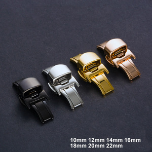 10 12 16 18 20 22 <strong>24mm</strong> Buckle Good Quality Stainless Steel Double Button <strong>Clasp</strong> All Shine Butterfly <strong>Deployment</strong> Watch Buckle - Product Image 3