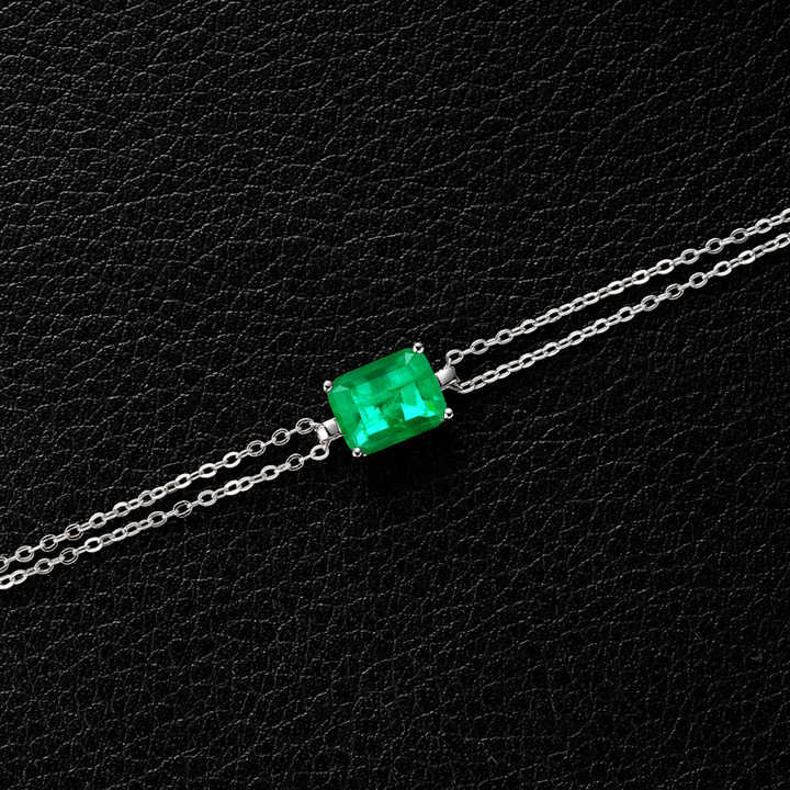 Temperament Jewelry 925 Sterling Silver Double Chain Bracelets 7x9mm Rectangle Artificial Emerald Bracelet for Women