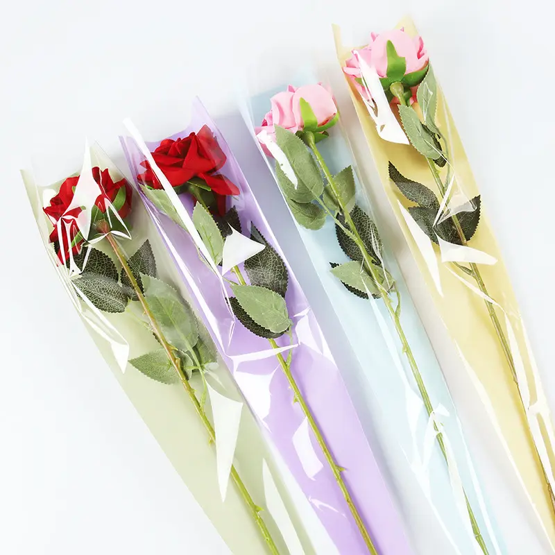 Custom Flower Packaging Bag Transparent Plastic Single Bag Carnation Rose Floral Flower Bouquet Wrapping Bags