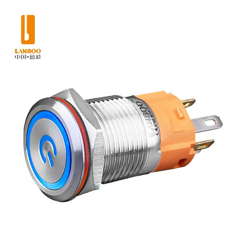 LANBOO 16mm con interruptor de botón LED 3A 1NO1NC material de cromo o acero inoxidable 9-24V/220V de alta calidad y duradero