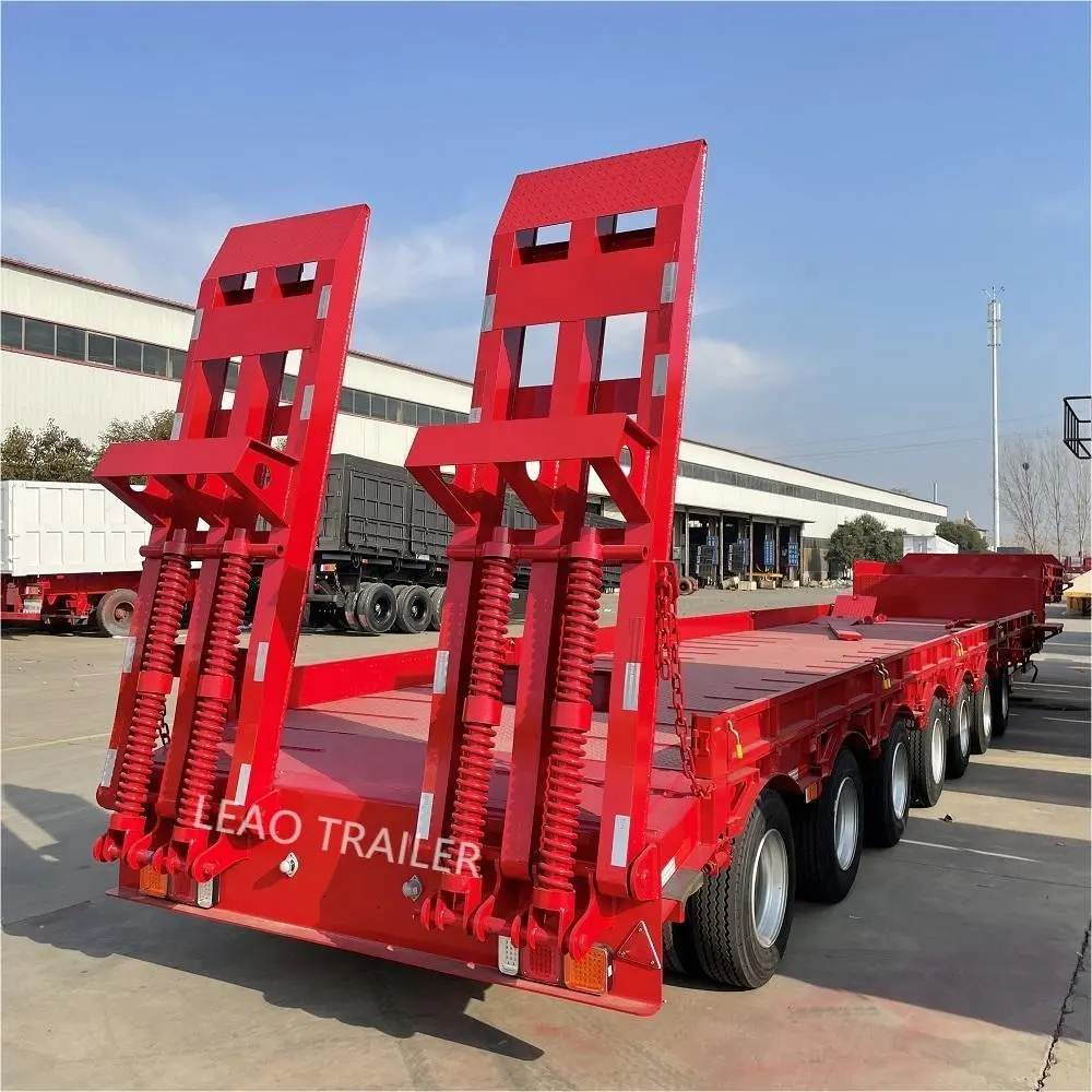 ALEEAO Semi Trailer Hot Sale 3 Axis 4 Axle 60 80 100 Tons Heavy Duty Gooseneck Low Loader Low Bed Lowboy Truck Lowbed Traile