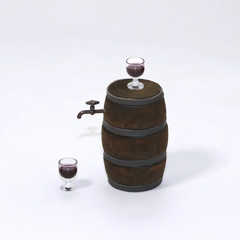 Casa de muñecas de madera a escala 1/12, accesorios para el hogar, decoración de bar en miniatura de vino tinto retro, adornos de barril