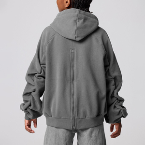 YOUCHEN yüksek kalite erkek boy svetşört damla omuz geri fermuar Hoodies özel Logo asit yıkanmış sokak giyim tasarım - Product Image 4