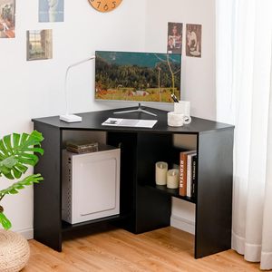 Diseño de ahorro de espacio Mesa de esquina triangular de 90 grados Escritorio de computadora Escritorio con estante principal y estantería - Product Image 3