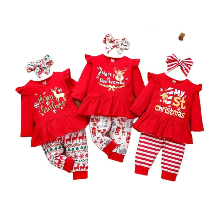 RTS-ropa de otoño e invierno de algodón con Ciervo rojo para niños, camisetas de manga larga para bebés, tops, suéter, pantalones, conjuntos, 2 uds.