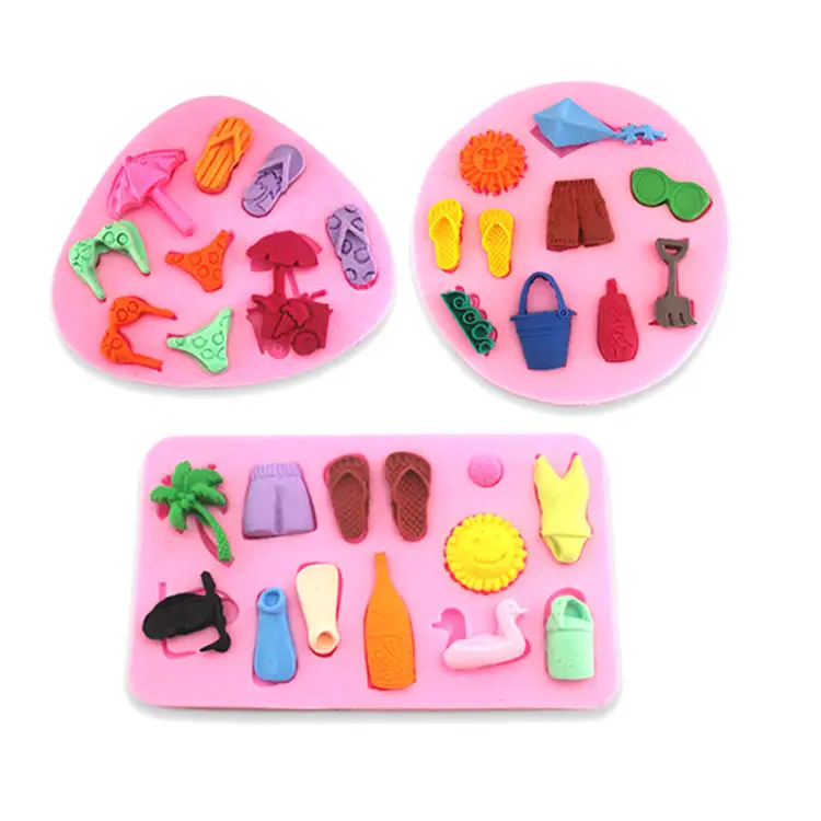 New 3Kinds Beach Collection Mini Tools Swimsuit Slippers Shade Silicone Saop Mold Fondant Chocolate Lace Cake Decor Factory Made