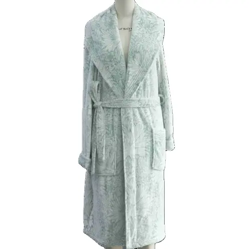 Haute qualité élégante Robe de nuit après la douche femmes imprimé à manches longues pyjamas doux col châle Robe avec ceinture