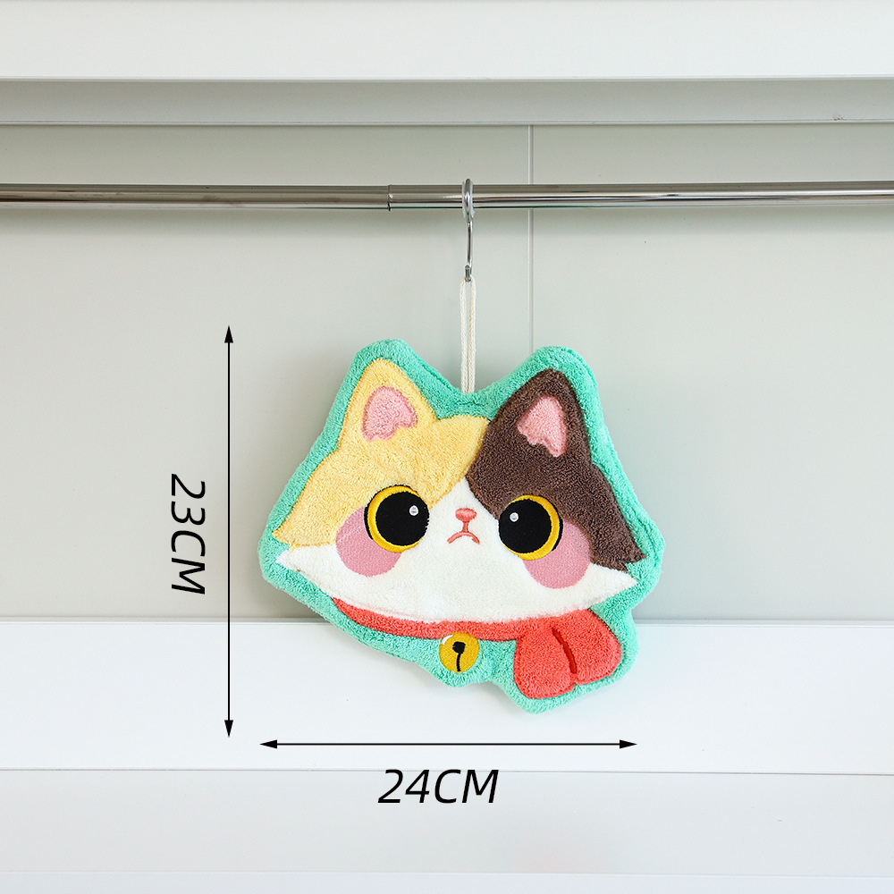 Green calico cat hand towel