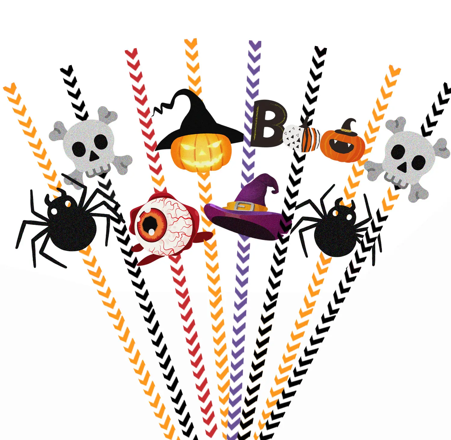 New Halloween Trang Trí 24Pcs Rơm Ống Lễ Hội Spider Bí Ngô Đèn Phù Thủy Giấy Rơm