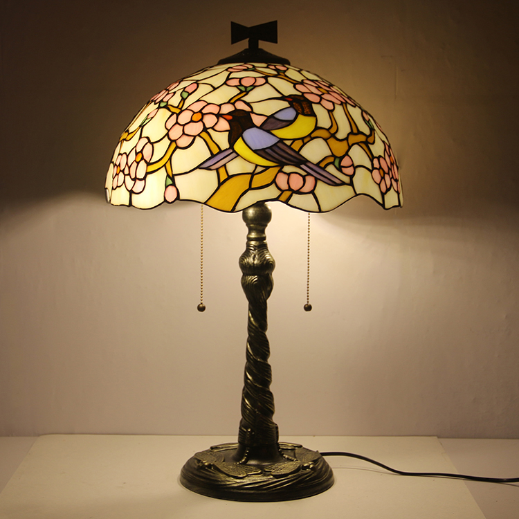 LongHuiJing 16 inch Tiffany European Style Retro Art Table Lamp Colorful Bird With Twisted Fly Mosaic Base
