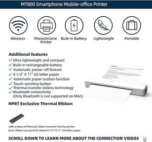 HPRT MT800QワイヤレスBTポータブルプリンターは、モバイルオフィス向けのAndroidおよびIOSとのレターおよびA4用紙の互換性をサポートします - Product Image 3