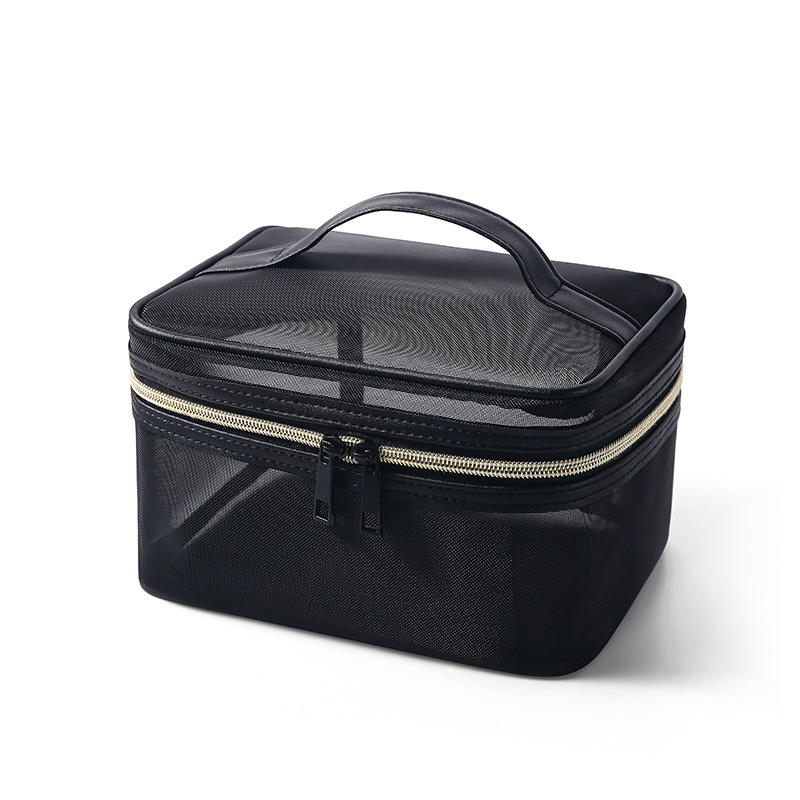 กระเป๋าเครื่องสำอางตาข่ายสีดำ