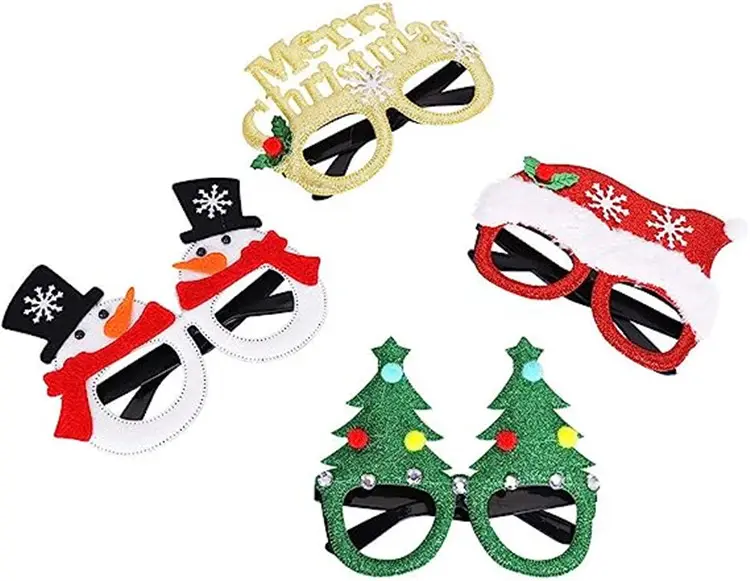 Lunettes de Noël amusantes Lunettes de fête de vacances à paillettes Cadres Décoration de Noël Costume Lunettes pour fêtes de Noël