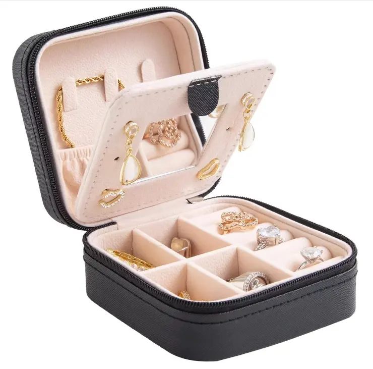 Black Personalized Travel Jewelry Box with Name as Bachelorette Party Favors for Women Girls