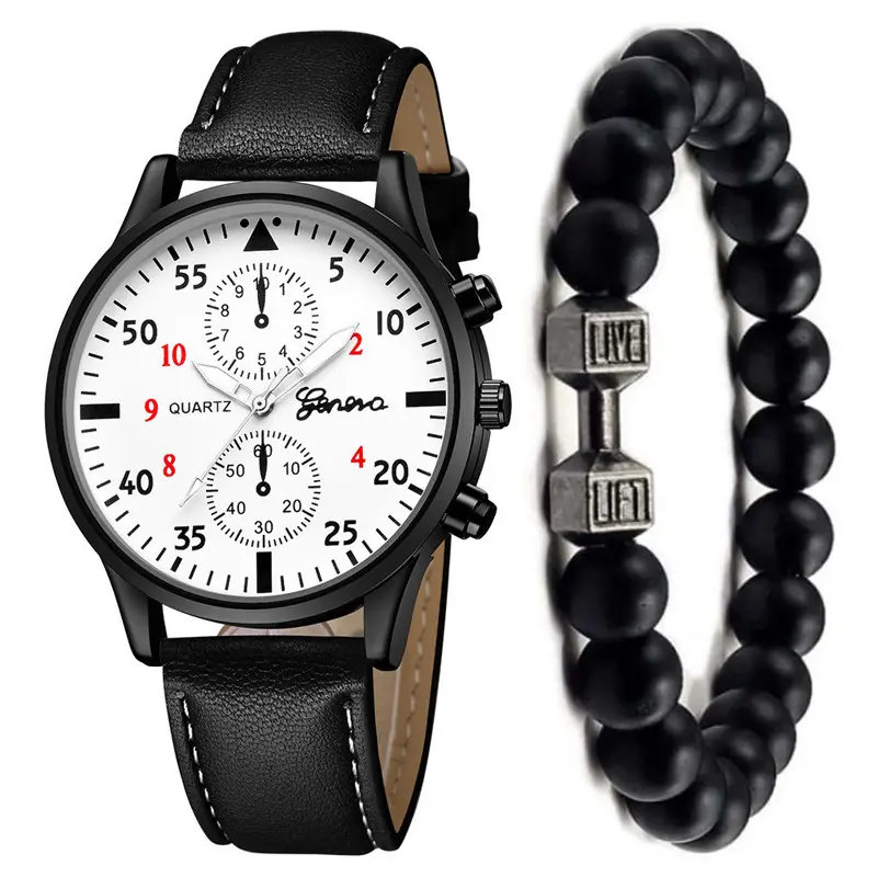 Set orologio da uomo sport per il tempo libero orologio analogico in pelle sintetica set di orologi da polso con bracciale Vintage intrecciato con perline