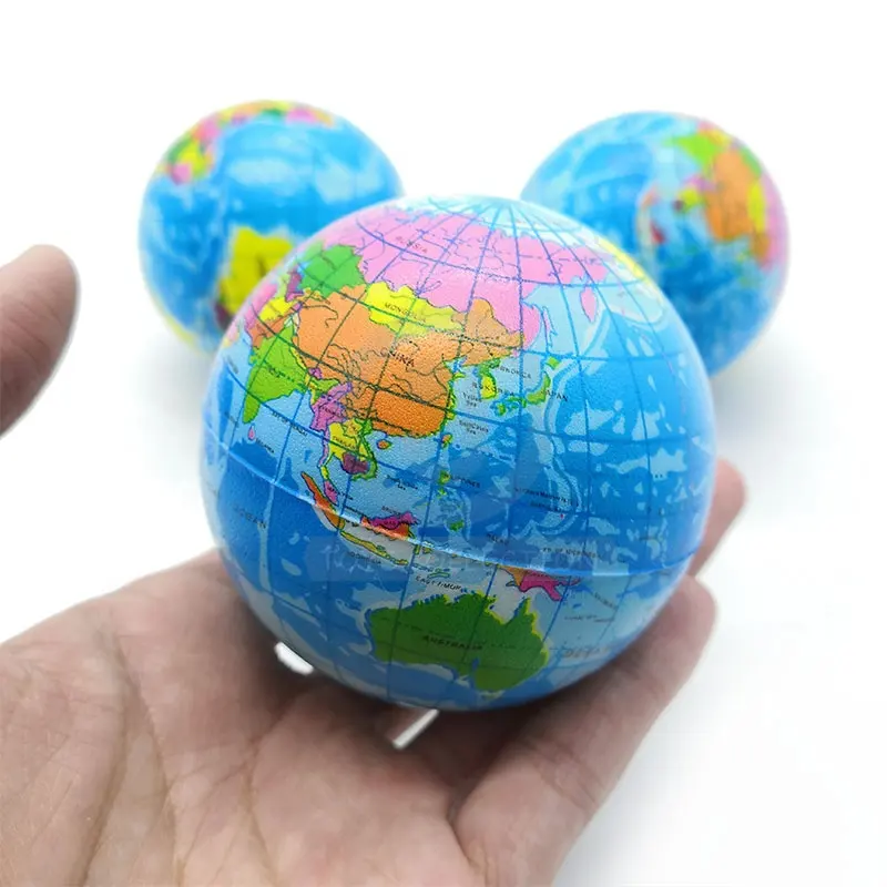 Wholesale 63 Mm Pu Foam Earth World Map Anti Stress Ball Squeeze Baby Early Educational Globe Bouncy Ball Toy