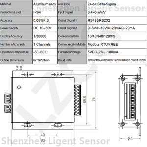 Amplificador de Sensor de fuerza de aluminio de un solo canal, salida de instrumento RS485/RS232 0 ~ 20mA/0 ~ 10V, transmisor analógico de señal Digital - Product Image 2