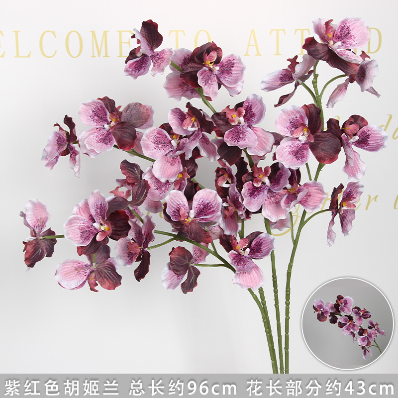 Branche d'orchidée à 9 têtes violet-rouge