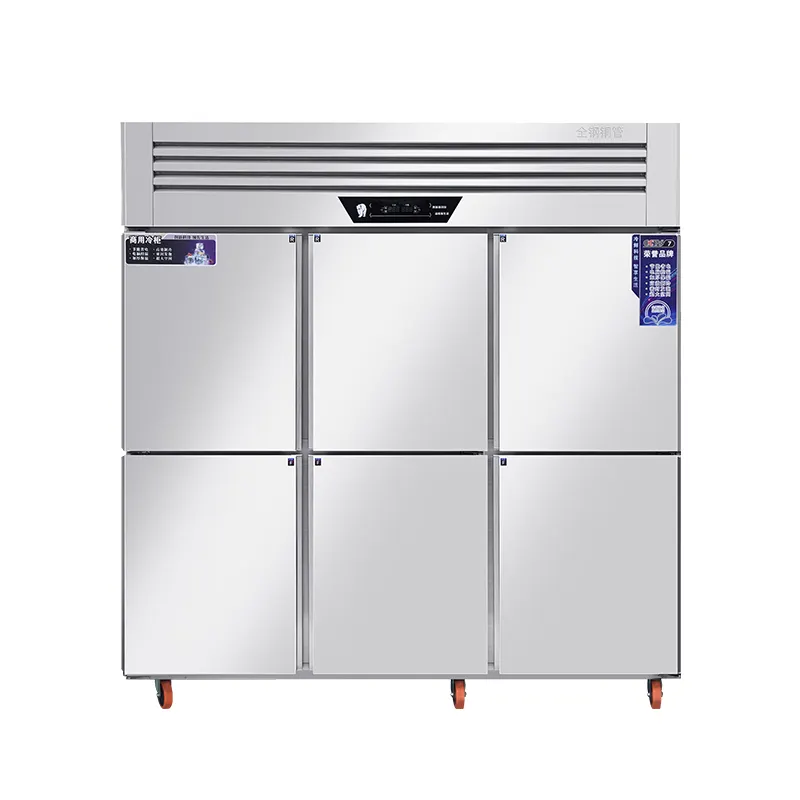 Economical Six-Door Commercial Refrigerator Large Double-Temperature Hotel Ice Cabinet for Kitchen Use