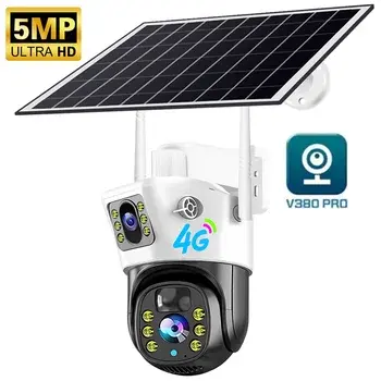 5MP HD PIR Detección de movimiento IR Visión nocturna Impermeable Batería inferior incorporada Seguridad al aire libre Cctv Wifi IP PTZ 4G Cámara solar