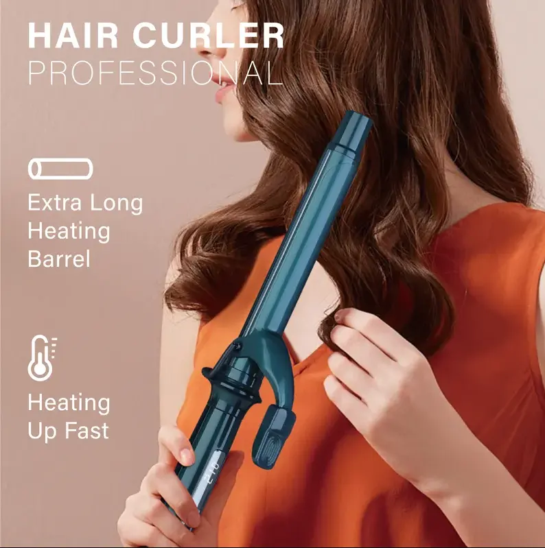 New Beauty Salon Công Cụ Chuyên Nghiệp LCD Hiển Thị Thêm Dài Lớp Phủ Gốm Sóng Thùng Curling Wand Curling Sắt Tóc Curler