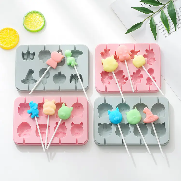 Fábrica Venda Quente Dos Desenhos Animados Silicone Lollipop Mold Food Grade Silicone Fácil de Limpar Antiaderente Bolo Doces Mold para assar