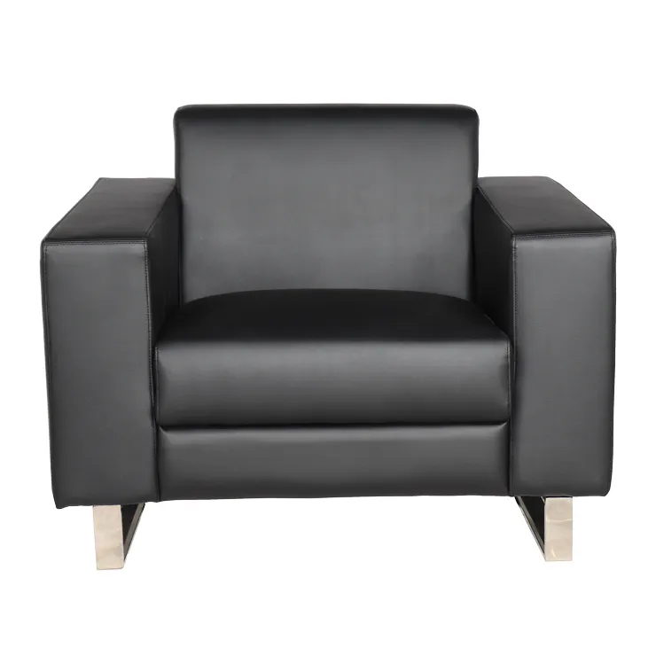 Sillón ejecutivo moderno de cuero negro, conjunto de sofá de oficina individual con base de metal