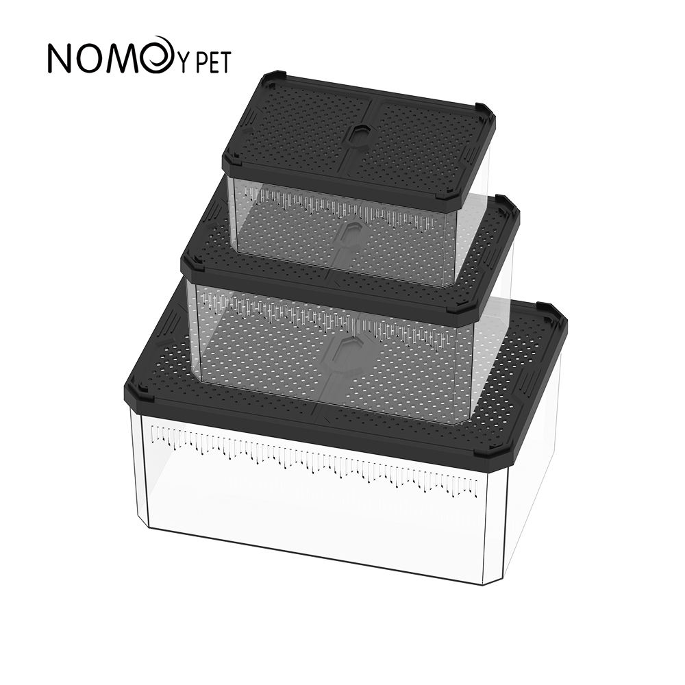 Caja de cría de reptiles transparente con tapa negra