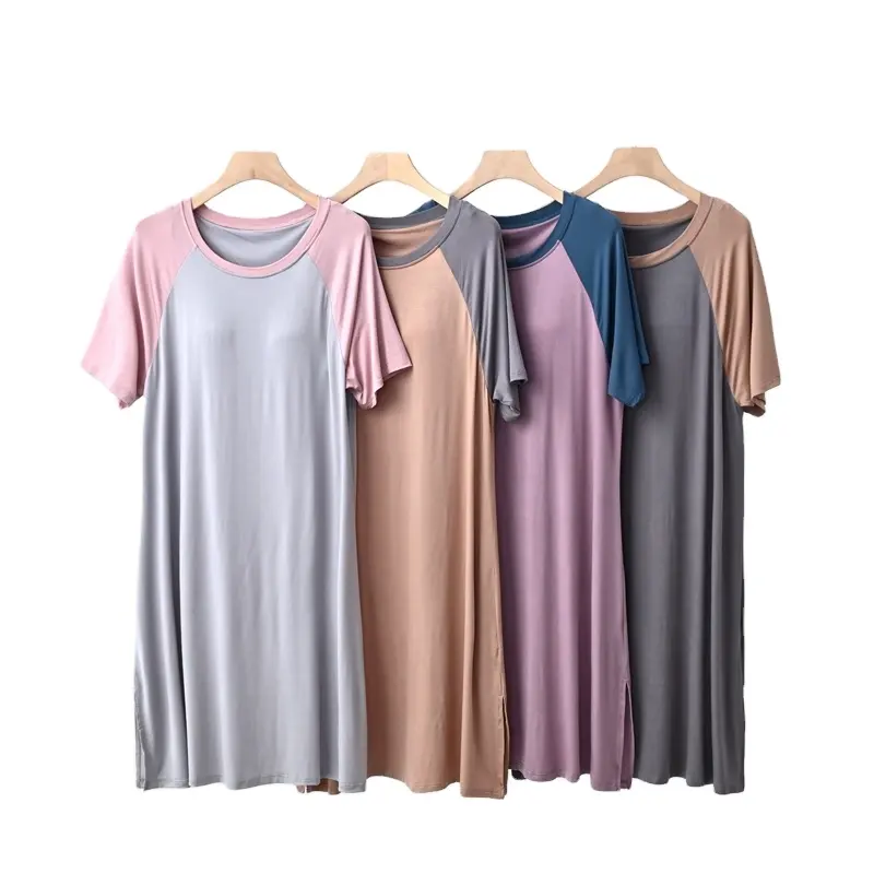 En gros femmes d'été modal manches courtes lâche maison usure longue T-shirt pyjama chemise de nuit vêtements de nuit avec soutien-gorge