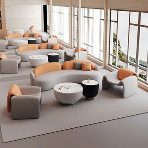 आधुनिक चंद्रमा आकार छोटा होटल रिसेप्शन सोफे के साथ रहने वाले कमरे के अपार्टमेंट कपड़े सोफे सार्वजनिक क्षेत्र के लिए कॉफी टेबल ऑफिस सोफा - Product Image 3