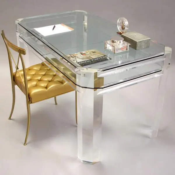 Mesa de comedor de cristal Rectangular de lujo personalizada de fábrica, mesa de centro acrílica