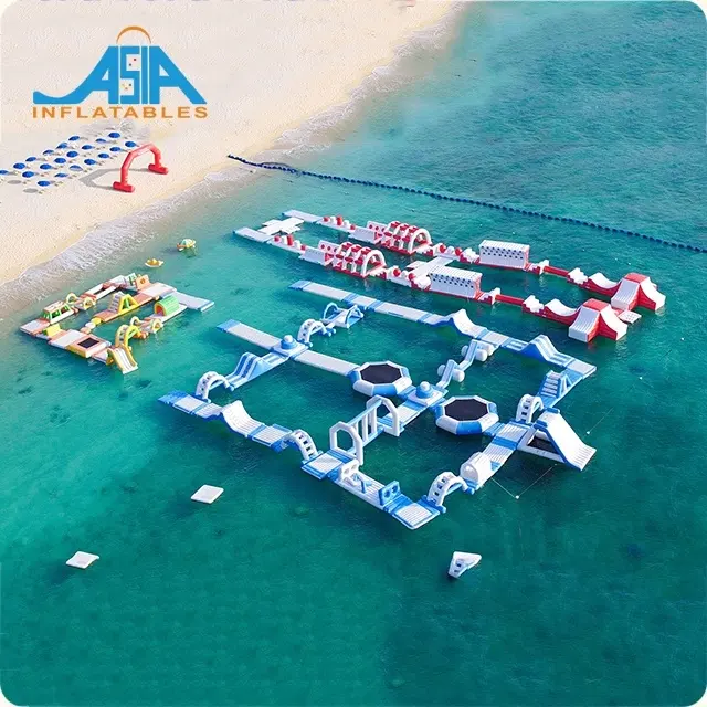 Customized Aqua Parks Equipment For Open Amusement Parks, Giant Inflatable Floating Water Parks