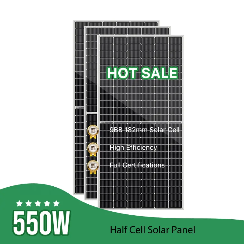 لوح شمسي كهرضوئي أحادي بقدرة 550 وات ألواح طاقة شمسية بجهد 48 فولت 500 وات 535 وات 540 وات بجهد 48 فولت مضخة المياه بالطاقة الشمسية