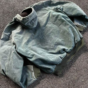 Высококачественная кислотная стираемая винтажная потертая толстовка с капюшоном 500gsm толстовка с капюшоном на молнии джинсовая куртка с пышными рукавами толстовка с капюшоном - Product Image 6