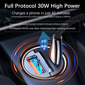 <span class=keywords><strong>USB</strong></span> C车载充电器30w超快速充电适配器送货产品2024迷你金属PD QC 3.0适用于iPhone Sumsung小米