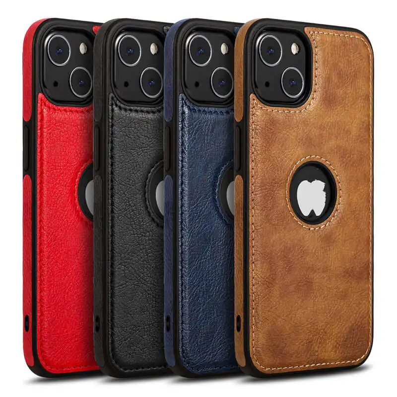 Estojos de telefone de alta qualidade com logotipo Hole Cell Phone Leather Case para iPhone 13 12 11 14 Pro Max Xr Xs 7 8 Leather Cover