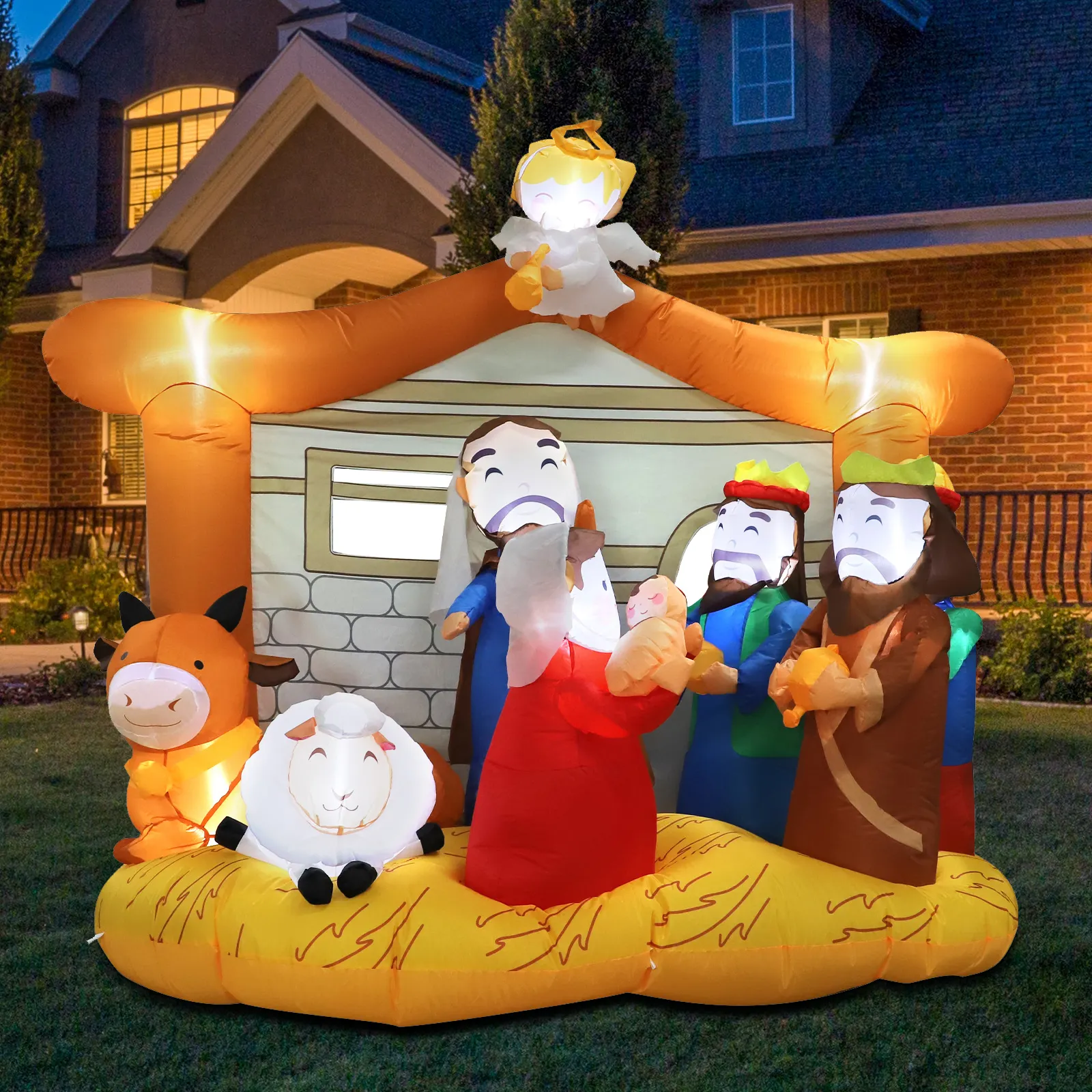 חג המולד מתנפח סצנת קישוט חג המולד מתנפח עם לבנות LED לפוצץ עבור חג המולד גן דשא המפלגה