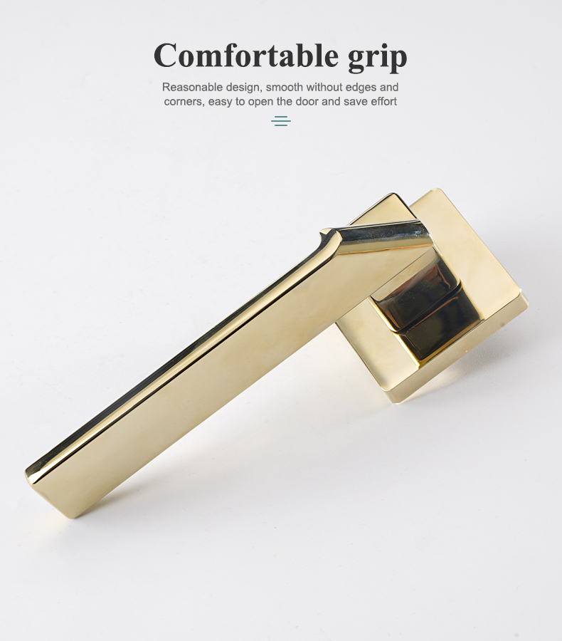 Unique Style Zinc Alloy PVD Gold Square Bathroom Hoom Door Handle Hardware Interior Door Lock