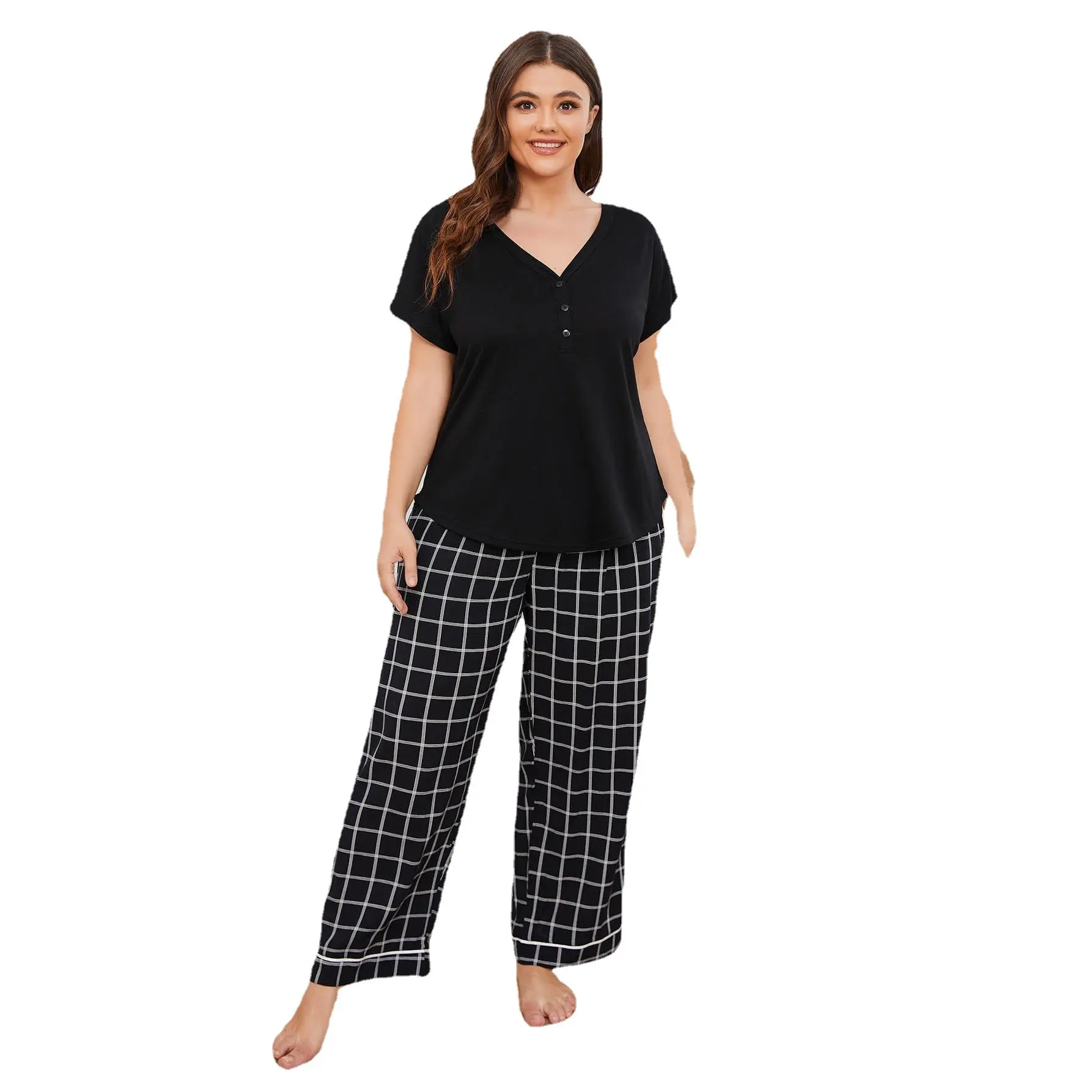 2 Pieces Set For Ladies Cotton Pajamas Custom Tags Label Hot Selling US Size 4XL Plus Women Sleepwear