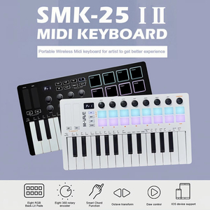 Controlador de teclado MIDI USB de 25 teclas, con 16 almohadillas de batería retroiluminadas, Bluetooth, semipesado, teclado dinámico profesional - Product Image 4