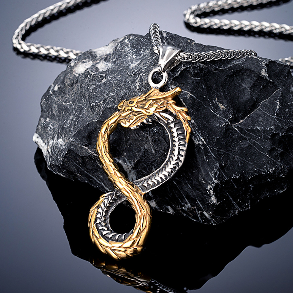 Collier pendentif en acier inoxydable bicolore