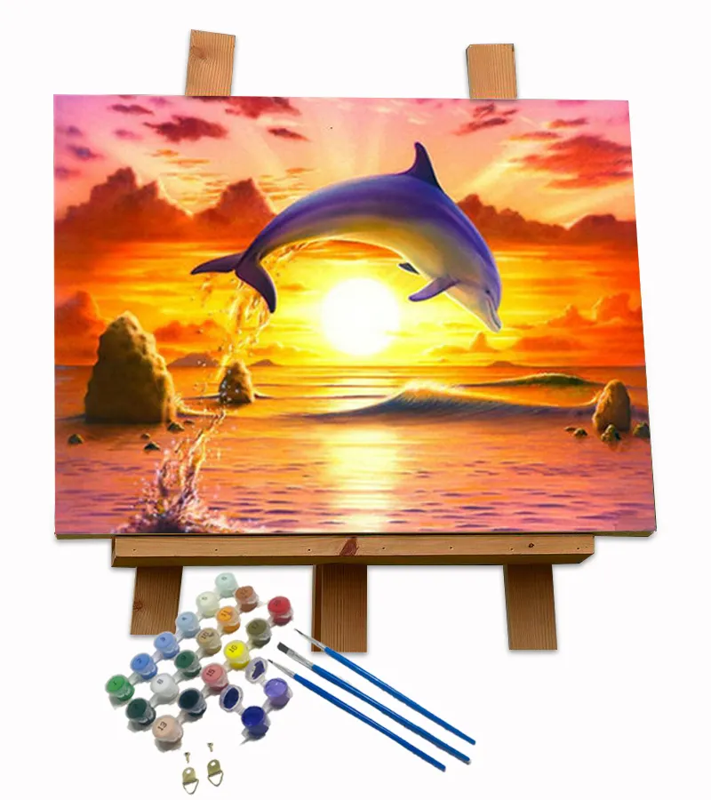 Fábrica al por mayor delfín abstracto pintura por números Kit Diy lienzo pintura para envío directo