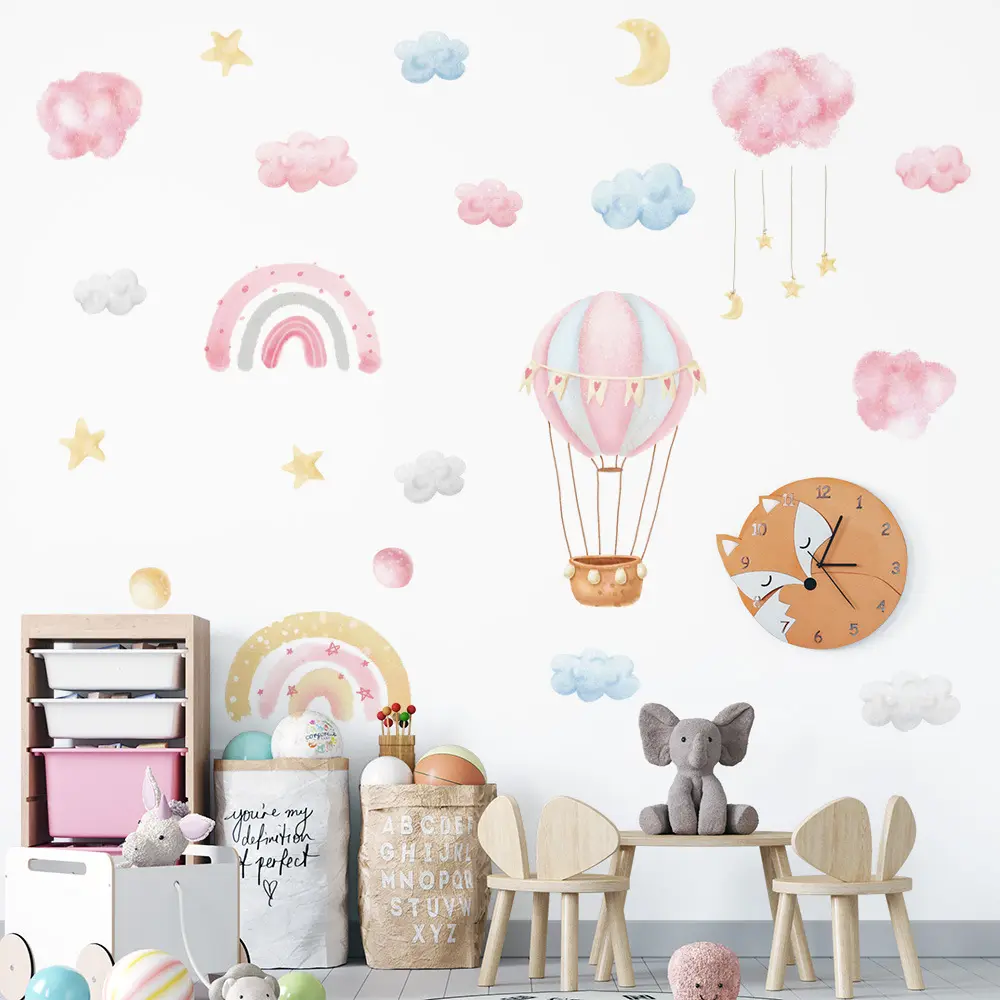 Elfo-adhesivo para decoración del hogar, pegatinas de pared de arcoíris kawaii para dormitorio, sala de estar y baño