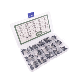 200 pcs/lot径向电容器组15值10V 16V 25V 50V 0.1uf-220uf电解电容器0.22uf 2.2uf 100uf - Product Image 1